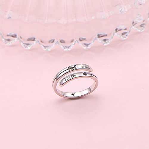 Ladytree Adjustable Inspirational Rings 925 Sterling Silver Stacking Wrap Spiral Twist Statement Band Encouragement Birthday Gift for Women Men - style: have faith ring