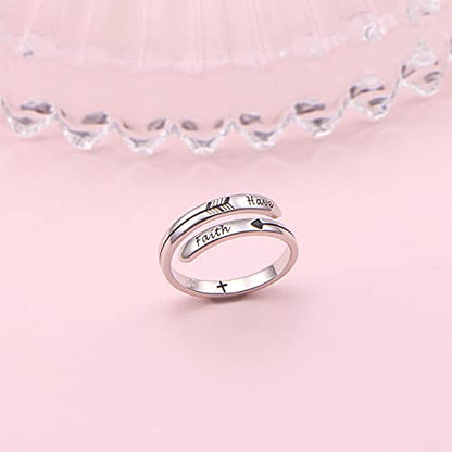 Ladytree Adjustable Inspirational Rings 925 Sterling Silver Stacking Wrap Spiral Twist Statement Band Encouragement Birthday Gift for Women Men - style: have faith ring