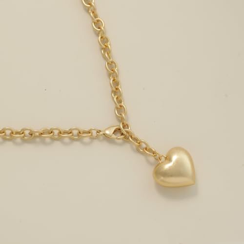 Puffy Heart Pendant Necklace for Women | Long and Short Pendant Necklace with 18K Gold Plated Heart Charm Statement Fashion Jewelry Gift - size: Short, style: Gold Chain & Heart