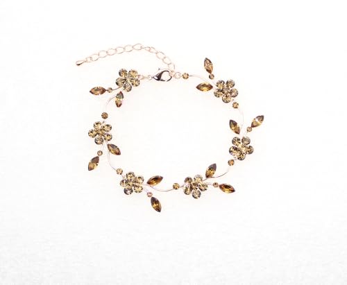 Faship Gorgeous Rhinestone Crystal Floral Necklace Earrings Set - color: Smoked Topaz / Rose gold plated / Matching Bracelet