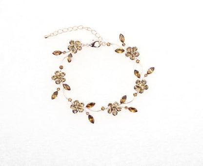 Faship Gorgeous Rhinestone Crystal Floral Necklace Earrings Set - color: Smoked Topaz / Rose gold plated / Matching Bracelet