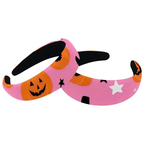 2 Pcs Wide Padded Headband Velvet Headbands Puffy Thick Hairbands Soft Hair bands for Women Girls Hair Accessories for Teen Girls,Pumpkins and Cats - color: Multi-colored 2