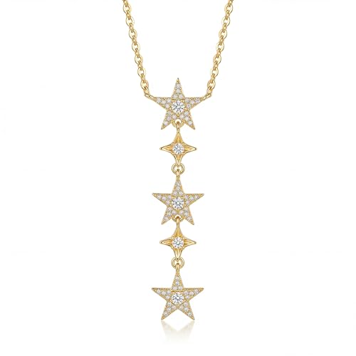 WEARON Gold Necklace for Women Gold Star Necklace 14K Gold Plated CZ Necklace Dainty Choker Charm Necklaces Hypoallergenic Trendy Jewelry for Women Gift - color: Star Y