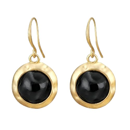 Gold Earrings for Women Dainty Stone Round Dangle Drop Earrings Colorful Resin Beaded Black White Pink Blue Dangle Drop Earrings Statement Gift - color: Black Earrings