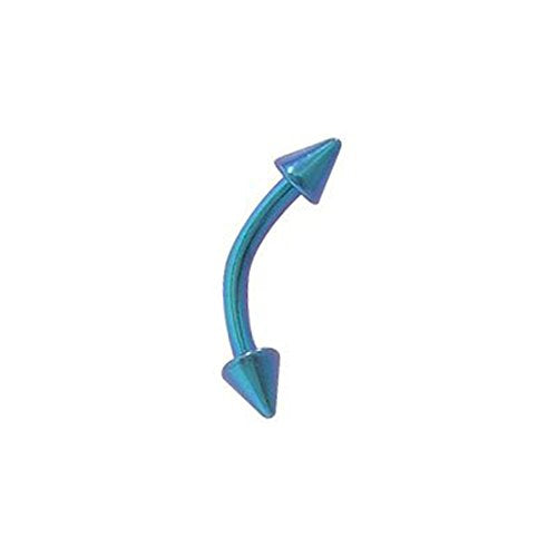 F136 IMPLANT GRADE Titanium 16G Externally Threaded Curved Barbell Eyebrow Ring 3mm Spike Cone Beads Tragus Snug Daith Rook Eyebrow Piercing Jewelry 5/16" 8mm - color: PVD Turquoise Blue