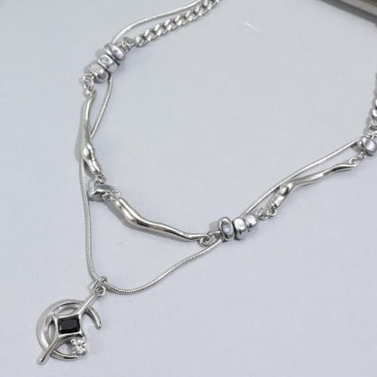 Gothic Cross Star Necklace For Men Women Silver Stainless Steel Cuban Link Paperclip Figaro Bead Chain Punk Kpop Y2k Goth Irregular Layered Cross Pendant Necklace Non Tarnish Jewelry Gift - color: Silver L