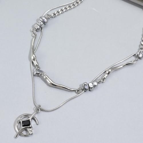 Gothic Cross Star Necklace For Men Women Silver Stainless Steel Cuban Link Paperclip Figaro Bead Chain Punk Kpop Y2k Goth Irregular Layered Cross Pendant Necklace Non Tarnish Jewelry Gift - color: Silver L