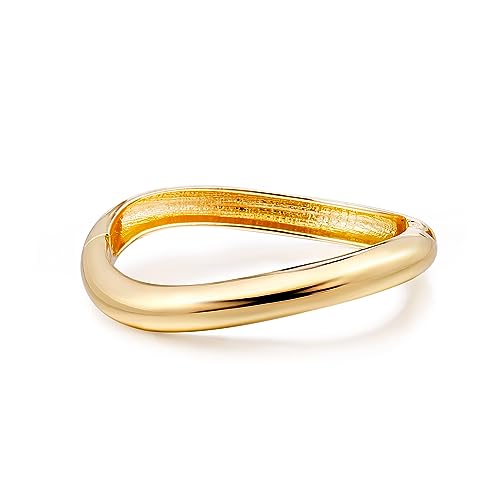 Gold Plated Cuff Bangle Bracelets For Women Trendy Hinged Cuff Open Wide Chunky Gold Bracelet Minimalist Bangle Jewelry Gift - color: Gold Irregular