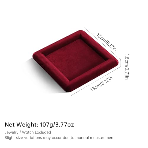 Velvet Jewelry Display Tray for Ring Earrings Necklace Bracelet Flat Tray - color: Red, size: 5.12 × 5.12 in