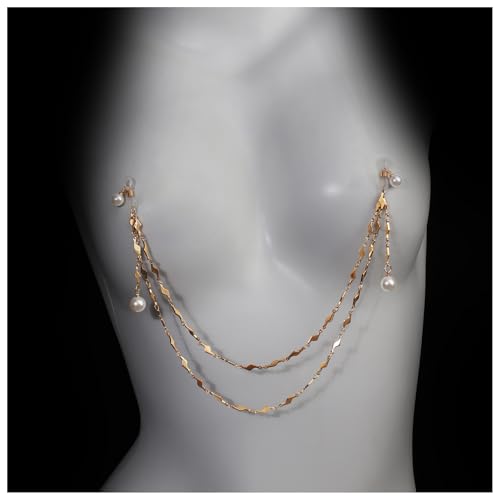 Sexy Pearl Tassel Non Piercing Nipple Chain Jewelry for Women Double Layered Pearl Chest Chain Festival Rave Party Nipple Body Jewelry