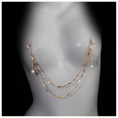 Sexy Pearl Tassel Non Piercing Nipple Chain Jewelry for Women Double Layered Pearl Chest Chain Festival Rave Party Nipple Body Jewelry