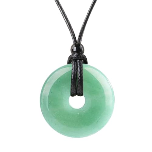 Anjiucc Natural Gemstone Pendant Necklce Lucky Coin Crystal Necklace Donut Pendnat with Adjustable Rope Healing Crystal for Men - color: Green Aventurine