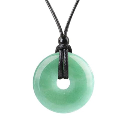 Anjiucc Natural Gemstone Pendant Necklce Lucky Coin Crystal Necklace Donut Pendnat with Adjustable Rope Healing Crystal for Men - color: Green Aventurine