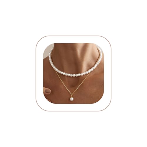 Gold Pearl Necklaces for Women - White Pearls Jewelry Gifts Wedding Bride Bridesmaid Jewelry - color: Gold-Layered Pearl Choker