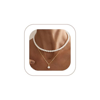 Gold Pearl Necklaces for Women - White Pearls Jewelry Gifts Wedding Bride Bridesmaid Jewelry - color: Gold-Layered Pearl Choker