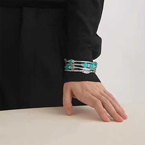FULU AUTUMN Stackable Beaded Bracelets for Women Boho Wrap Silver Bracelet Layered Fashion Jewelry Gifts for Her - color: 17-Sea green