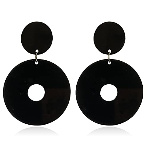 Retro Simple Acrylic Neon Earrings Hollow Round Dangle Drop Earrings for Women Girls Resin Geometric Statement Earrings 70s 80s Earrings Party Jewelry - color: black
