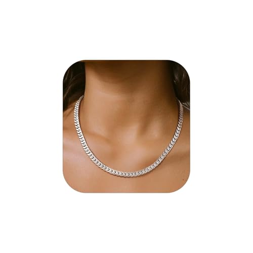 FindChic Cuban Link Chain Necklace for Women Men, Silver/Gold Plated Stainless Steel Solid Miami Curb Chain Hip Hop Punk Statement Jewelry, 5/12/14mm Width, 16/18/20 Inch Length, with Gift Box - color: 01. 5mm-Silver, size: 20inches