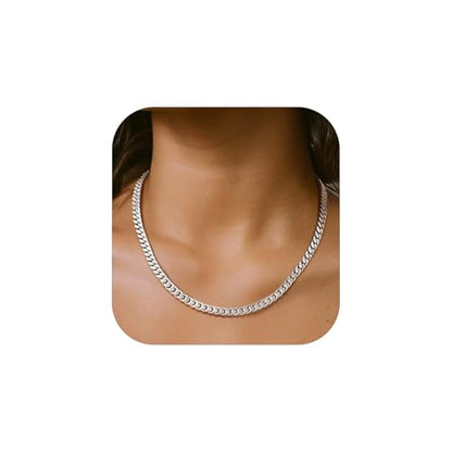 FindChic Cuban Link Chain Necklace for Women Men, Silver/Gold Plated Stainless Steel Solid Miami Curb Chain Hip Hop Punk Statement Jewelry, 5/12/14mm Width, 16/18/20 Inch Length, with Gift Box - color: 01. 5mm-Silver, size: 20inches