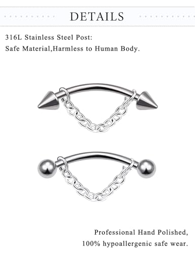 Vertical Labret Lip Jewelry Chain Eyebrow Piercing Jewelry Surgical Steel Curved Barbell Tiny Eyebrow Ring Ear Rook Navel Small Belly Button Ring for Women Men 16g 6mm/8mm/10mm/12mm