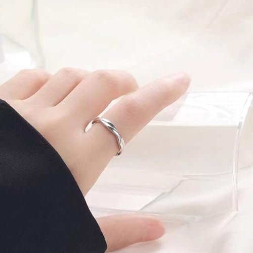 OOOPEL Sterling Silver Adjustable Ring S925 Silver Rings for Women Cubic Zirconia Twist Love Knot Dainty Ring Silver Minimalist Open Finger Rings Silver Thumb Sterling Silver Ring - color: Silver-ring