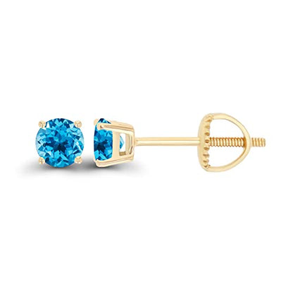 14K Gold Plated 925 Sterling Silver Hypoallergenic 4mm Round Genuine Birthstone Solitaire Screwback Stud Earrings - color: Blue Topaz-Swiss Blue Topaz