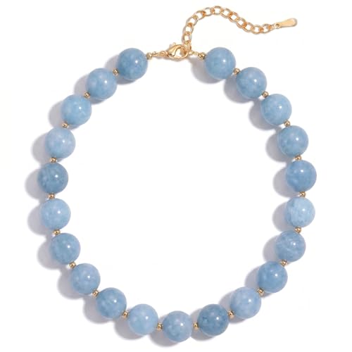 Colorful Beaded Necklace for Women Boho Statement Chunky Necklace Natural Stone Beads Gemstone Choker Necklaces Handmade Summer Beach Jewelry - color: Blue