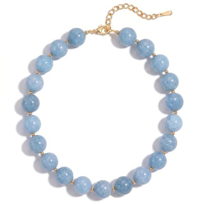 Colorful Beaded Necklace for Women Boho Statement Chunky Necklace Natural Stone Beads Gemstone Choker Necklaces Handmade Summer Beach Jewelry - color: Blue