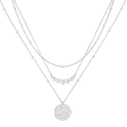 Silver Plated Layered Choker Necklaces, Dainty Stackable Coin Chain Pendant Necklace, Trendy Fashion Jewelry Holiday Birthday Gift for Women