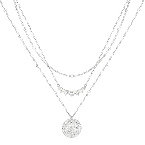 Silver Plated Layered Choker Necklaces, Dainty Stackable Coin Chain Pendant Necklace, Trendy Fashion Jewelry Holiday Birthday Gift for Women