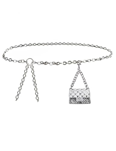BEMYLV Mini Chain Belt Purse Silver Waist Bag for Women Fashion Fanny Pack | Trendy Detachable Waist Purse Cute Bag for Dresses Jeans - color: Silver