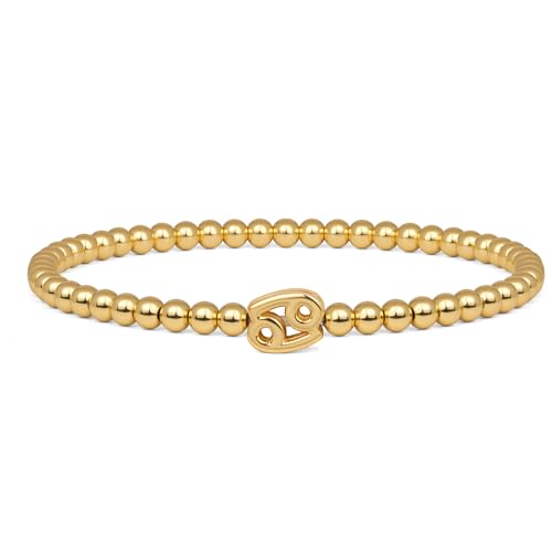 Gold 12 Constellations Bracelets for Women, 18K Gold Plated Beaded Stretch Bubble Bracelets Charm Jewelry Bracelet Gifts for Birthday Mother's Day Valentines Christmas - color: Cancer