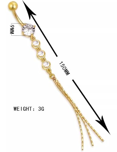 JAJAFOOK Surgical Steel Cubic Zirconia Long Dangle Navel Ring Sexy Body Piercing Belly Button - color: White