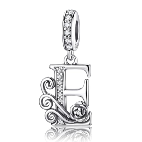 HappyStar 925 Sterling Silver Letter Charms for Bracelets Rose Alphabet Initial Dangle Pendants Fit for Pandora Charms Bracelet Charms Beads Jewelry Gifts for Women - color: Alphabet E
