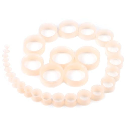 10G-25mm Thin & Thick Silicone Ear Gauges Tunnels Stretching Kit Double Flared Rubber Gauges Tunnels Plugs Flexible Soft Tunnels Earrings Gauge Kit for Women Men - color: Skin Colour 10G-25mm