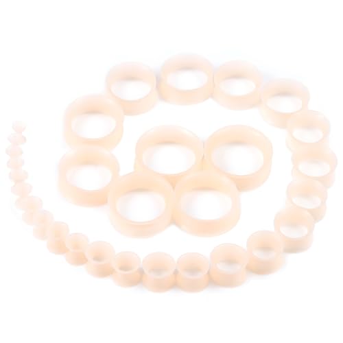 10G-25mm Thin & Thick Silicone Ear Gauges Tunnels Stretching Kit Double Flared Rubber Gauges Tunnels Plugs Flexible Soft Tunnels Earrings Gauge Kit for Women Men - color: Skin Colour 10G-25mm