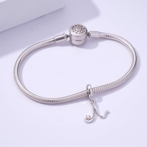 Letter Charms for Pandora Bracelets 925 Sterling Silver Alphabet Initial Charms Bead Jewelry Gift for Women - style: Initial N