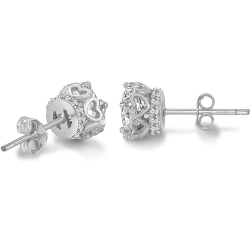 Hypoallergenic Cubic Zirconia Stud Earrings for Women & Men 24K Gold Plated Sterling Silver Post, CZ Simulated Diamond Halo Studs Sensitive Ear Friendly Gift (ED-31) - color: White Gold 04