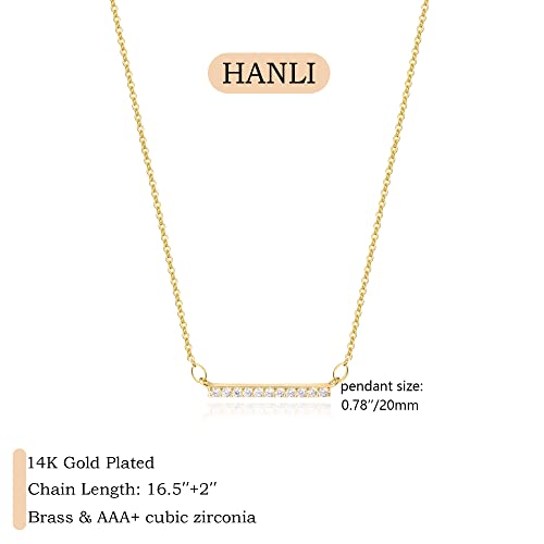 HANLI 14K Gold Plated Necklaces for Women - Dainty Butterfly, Star of David, Moon and Star, Sun, Lotus, Infinity, Hummingbird, Bee,Boots,Chill,Sunflower Pendant Designs - Elegant Jewelry for Women - color: Bar CZ