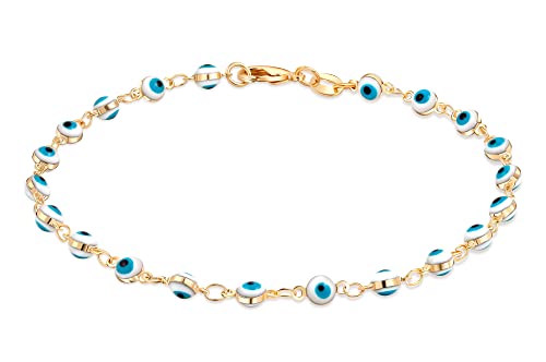 Barzel 18k Gold Plated Evil Eye Anklet Bracelet - Made In Brazil - color: White