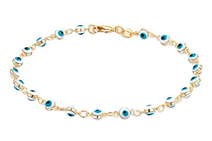 Barzel 18k Gold Plated Evil Eye Anklet Bracelet - Made In Brazil - color: White