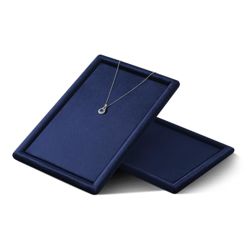 Velvet Jewelry Display Tray for Ring Earrings Necklace Bracelet Flat Tray - color: Blue, size: 12.99 × 9.06 in