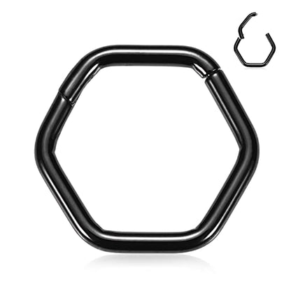 FUNLMO Septum Ring Nose Ring Daith Piercing Jewelry 316L Surgical Steel Hexagon Septum Jewelry Tragus Helix Rook Cartilage Conch Piercing Jewelry - color: Black