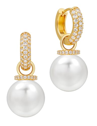 Big Pearl Drop Earrings for Women - 14K Real Gold Plated Quality Dangles for Elevated Casual or Elegant Gift - color: Leah Gold