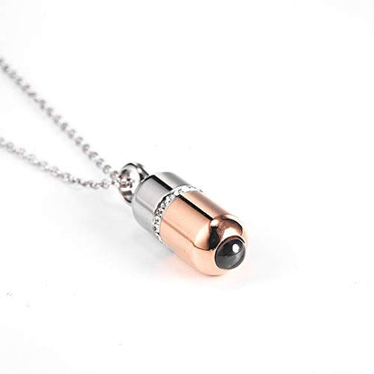 Stainless Steel Pill Cremation Urn Pendant Necklace Fashion Trendy Ash Urn Keepsake Jewelry Gift - color: Rose Gold