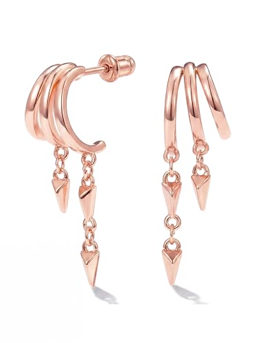 Gold Earrings for Women Trendy 14K Gold Plated Dangle Earrings Small Hoop Huggie Drop Stud Earrings Cubic Zirconia Simple Minimalist Dainty Chain Tassel Hypoallergenic Earrings - color: Simple & Rose Gold