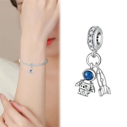 Charm for Bracelets and Necklaces, Heart Animals 925 Sterling Silver Bead Celestial Sun Moon Star Charms Jewelry Gift for Women Girls - color: Rocket Astronaut Charms