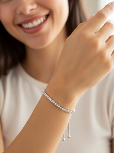 CYW 2mm/3mm All Moissanite Tennis Bracelet for Women, Solid 925 Sterling Silver, 5.5-7.5inch (14-19cm), with 2cm Adjustable Chain Extender, Birthday Anniversary Valentines Mothers Day Ideal Gift - color: 2mm - White Gold, size: 6.3 Inches