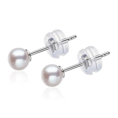 Cultured Pearl Stud Earrings for Women, Sterling Silver Hypoallergenic Gift - color: Cream White, size: 5mm