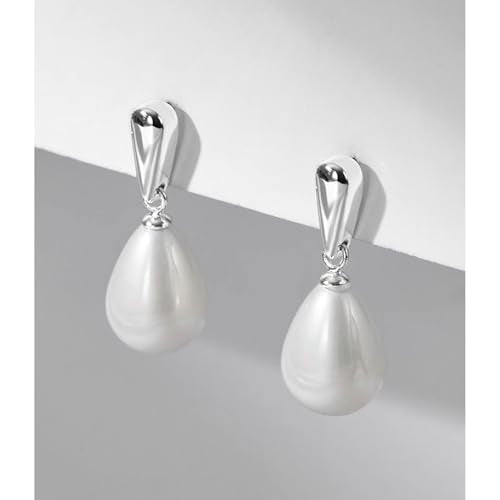14k Gold Plated Lightweight Pearl Earrings,Trendy Jewelry,Teardrop Hoop Earrings for Women,Pearl Drop Earrings,Elegant Jewelry for Gifts - color: silver-pearl dangle